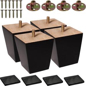 BARIEN (5 Sizes: 3"- 4"- 5"- 6"- 8") Set of 4 Wood Furniture Legs - Square Sofa Legs, Couch Leg - Brown Mid-Century Modern Replacement Legs for Armchair Recliner Coffee Table Dresser (3")