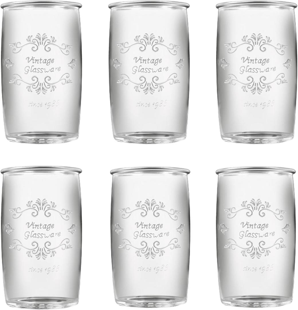 Vintage Drinking Glasses set of 6 Artisan Crafted 20 Oz Premium Clear Glassware for Drinks, beer, Cocktails, and Beverages