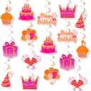 Pink Orange Birthday Hanging Swirls 24 PCS Cake Balloon Patterns