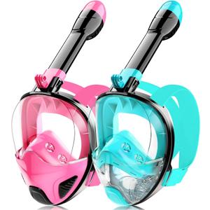 Full Face Snorkel Mask for Adults Teen, Snorkeling Gear with Detachable Camera Mount, Panoramic 180 View, Anti-Fog Anti-Leak Snorkling Set for Man and Women (Black Green+Black Pink-S/M)