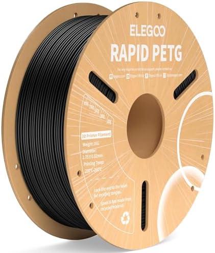 ELEGOO Rapid PETG Filament 1.75mm Black 1KG, High Speed 30-600mm/s 3D Printer Filament Dimensional Accuracy +/- 0.02 mm, 1kg Cardboard Spool(2.2lbs) Fits for Most FDM 3D Printers Black