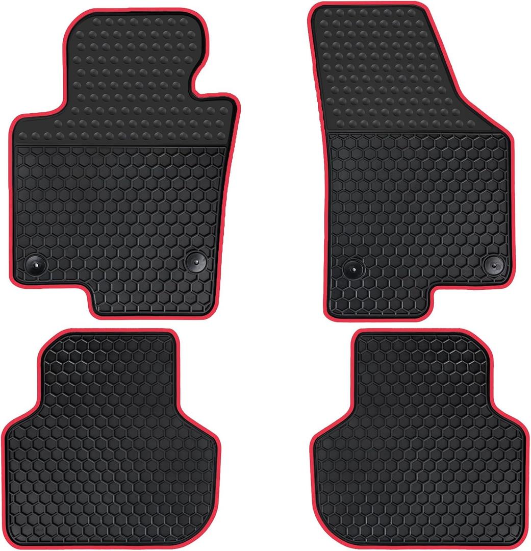 Car Floor Mats Custom Fit for Volkswagen VW Jetta 2010-2018 Sedan Black Red Rubber Auto Liner Mats All Weather Protection Heavy Duty Odorless