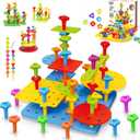Peg Board Toy set 73Pcs DIY Building Stacking Toys for Kids 3-6 Years Old,STEM Educational Kids Toy for Brain Development,Montessori Sensory Toys,Upgrade Various Foam Board Plastic Lacing String Game
