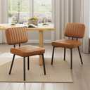 Dining Chairs Set, Upholstered Mid Century Modern Kitchen Dining Room Accent Chairs with Faux Leather Cushion Seat & Metal Legs for Kitchen, Living Room (Brown, Set of 2)