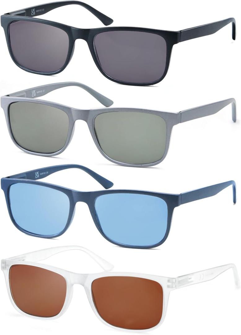Large Reading Sunglasses Mens Wide Readers Sunglasses +2.25 Lightweight Oversized Sun Readers for Men w/Big Head, 4 Pack