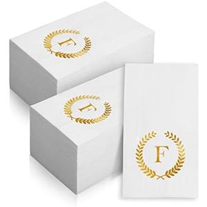 200 Pack Monogrammed Disposable Napkins Gold Foil Letter F Guest Napkins Initial Disposable Hand Paper Towels for Wedding Engagement Baby Shower Party Home Kitchen Bathroom Dinner Decorative Towels