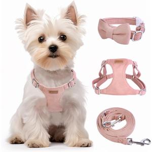 Dog Harness and Leash Set, XXS No Pull Adjustable Puppy Harness with Multifunction Pink Dog Leash and Dog Collar, Soft No Choke Escape Proof Pet Harness Vest for Small Dogs and Cats (Pink, S) (S(9-17.5lb))