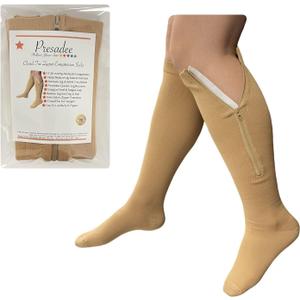 Closed Toe 15-20 mmHg Zipper Moderate Compression Leg Circulation Socks (Beige, S/M)