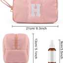 Puffy Makeup Bag for Women, Initial Cosmetic Bag, Cute Travel Toiletry Bag, Puffer Make Up Organizer Bags with Compartments, Personalized Gifts for Girlfriend Bridesmaid Teacher Graduation (Pink, H)