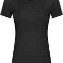 Womens Seamless Short Sleeve Workout Tee Featherlight Nylon Top for Gym Yoga Daily Wear (Black)