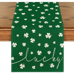 Artoid Mode Green Lucky Shamrock St. Patrick's Day Table Runner, Seasonal Spring Holiday Kitchen Dining Table Decoration for Indoor Outdoor Home Party Decor 13 x 90 Inch (Table Runner, 13" x 90", Green)