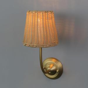 Yosoan Rattan Boho Wrapped Wall Sconce Light, Indoor Hardwired Gold Hand-Woven Farmhouse Vintage Wall Lamp, Brass Handmade Shade Wall Mount Fixture for Reading Bedside Bedroom Nursery Rustic(Antique)