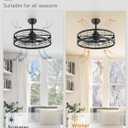 LEDIARY 22 inch Black Caged Ceiling Fan with Light, Bladeless Industrial Ceiling Fan with Remote, Farmhouse Fan Lights Ceiling Fixtures for Kitchen, Bedroom, Outdoor6 Speed, Timing-Black
