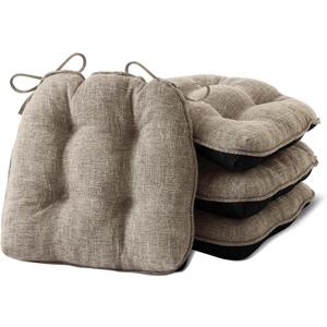 Chair Cushions for Dining Chairs Set of 4, Kitchen Chair Cushions, Chair Pads with Ties and Non Slip Backing, Tufted Memory Foam Seat Cushion 4 Pack, 15.5" x 15.5" x 4", Khaki (4 Pack (15.5x15.5))