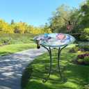 Outdoor Glass Birdbath Hummingbird with Metal Stand for Garden Decor
