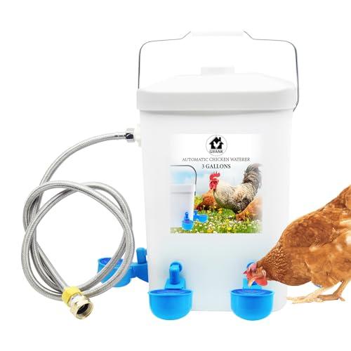 Automatic Chicken Waterer Float Controlled, 3 Gallons Poultry Waterer Dispenser with Hose Attachment, Poultry Automatic Drinking Accessories for Chicks, Duck, Goose, Turkey