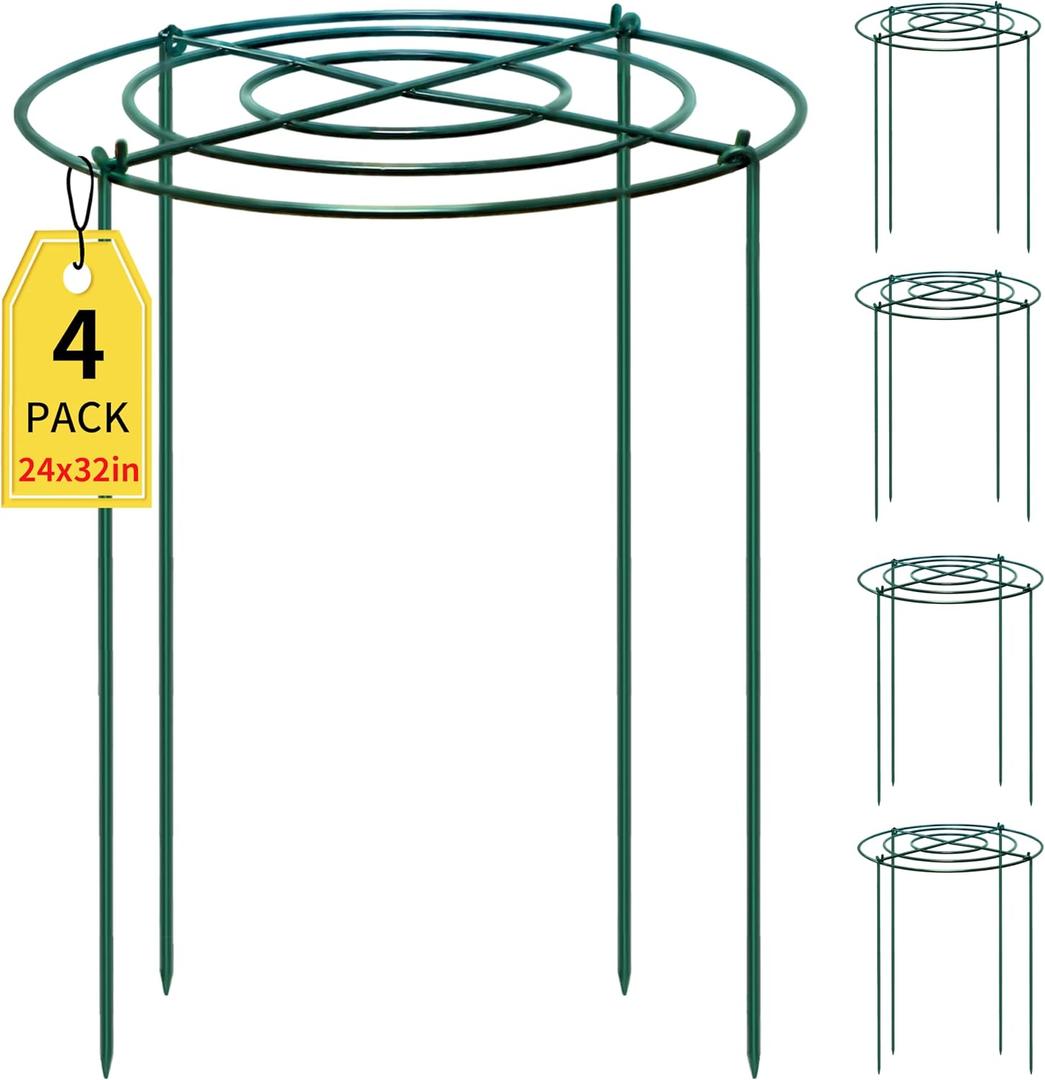 4pack Peony Cages and Supports, 24 x 32 Inch Four Legs Peony Cage, Heavy-Duty Peonies Support Cages, Peony Ring for Roses, Hydrangeas, Sage, Peonies, Cucumbers, Tomato