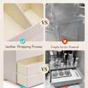 VLANDO Makeup Organizer,Skincare Organizer for VanityPU Leather Make up Organizer with Drawers Cosmetic Display Case for Countertop,Perfume,Gifts Ideas for Women (Apricot White)