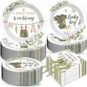 200Pcs Greenery Baby Shower Plates and Napkins Decoration Sage Green Party Tableware Dinnerware Set A Sweet Baby Is On His Way Paper Plates for Baby Gender Reveal Party Supplies Serves 50