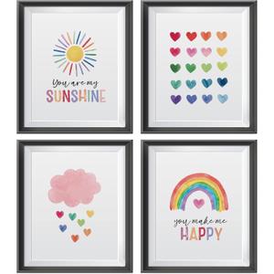 Inspirational Quote You Are My Sunshine Poster Prints for Home Girls Room Kids Room Nursery Classroom Decor,Boho Sun Rainbow Cloud Hearts Pattern Decorations Prints Wall Art Unframed 4pcs 8x10inches