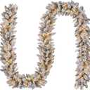 KOIUEYW Flocked Garland with Lights,9FT Battery-Powered Pre-Lit Christmas Garland, Glittered Artificial Christmas Garland with Warm LEDs for Mantle Home Fireplace Stairs Party Decoration