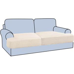 H.VERSAILTEX Stretch 2 Piece T Cushion Sofa Slipcovers Individually Sofa Cushion Covers for 2 Cushion Couch Sofa Seat Cushion Covers with Elastic Bands Featuring Thicker Jacquard Fabric, Cream