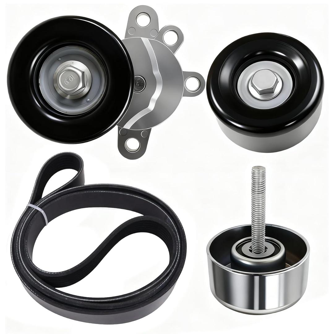 11955JA10D Engine Serpentine Belt and Drive Belt Tensioner Idler Pulley Kit Fit for 2009-2014 Nissan Maxima 3.5L V6 Replace 39155 11925JA100 11955JA10A 11925JA11A 7PK1705 SK107054