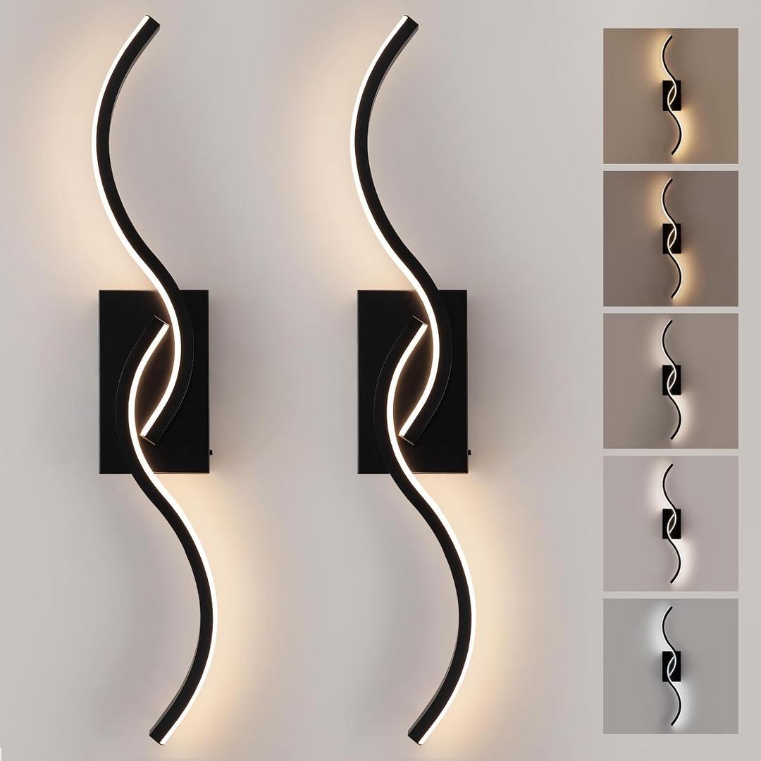 Modern Wall Sconce Set of 2, 31.5 Inch 5CCT Dimmable LED Vanity Light Fixture, Matte Black Hardwired 2500K—5300K Wall Lamp, Indoor Bathroom Light Over Mirror for Bedroom Living Room Hallway