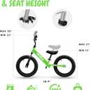 Bicystar 14 Inch Balance Bike for Kids 3-6 Year Old, No Pedals, Air Rubber Tires, Adjustable Height, Pedalless Bicycle for Boys, Girls, Green