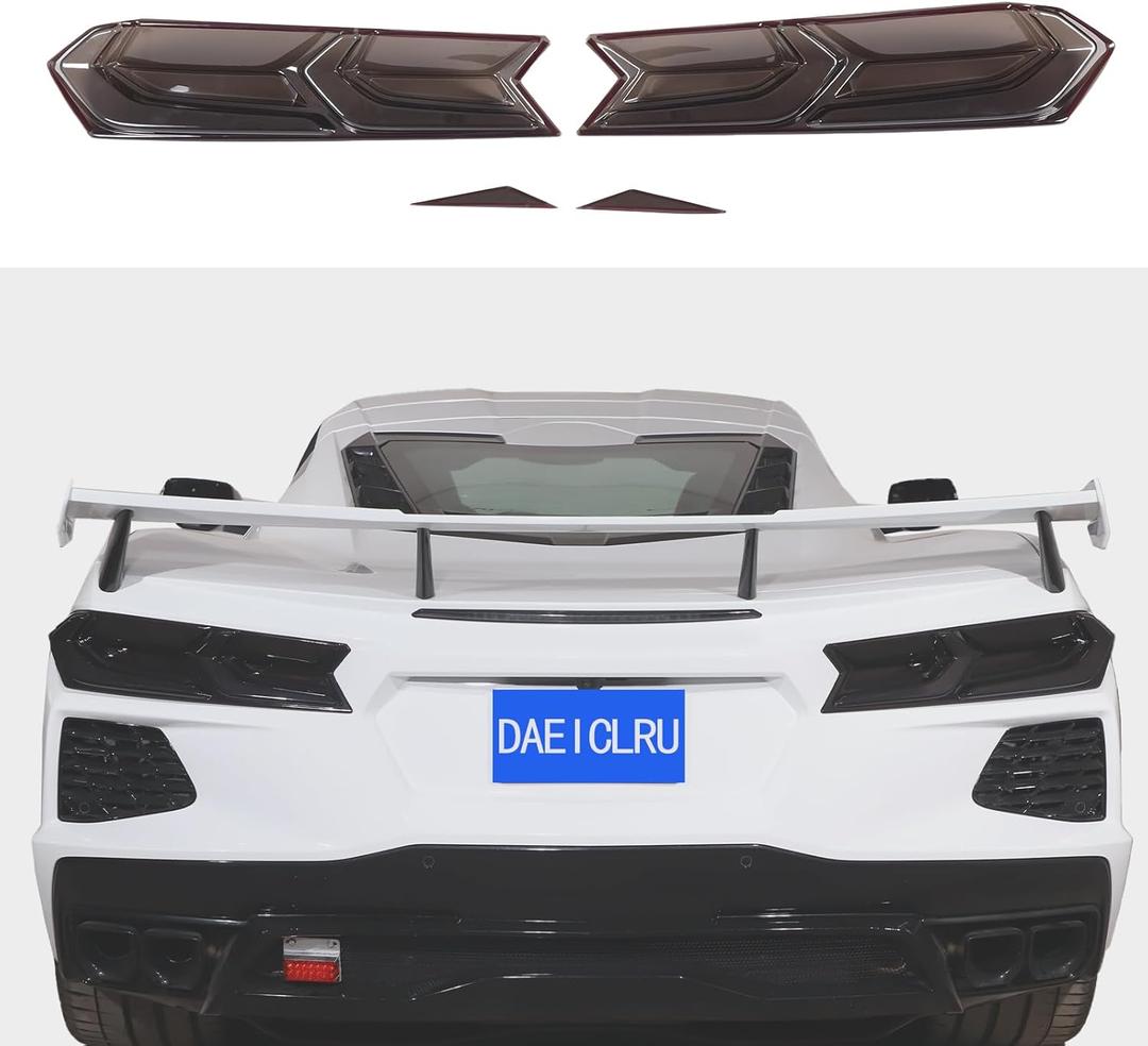 Daeiclru Car Tail Light Lamp Cover Compatible with Corvette C8 Stingray/Z06/E-Ray 2020-2025, Taillight Shell Trim Cover, Exterior Taillight Protection Cover Accessories, Smoked Black