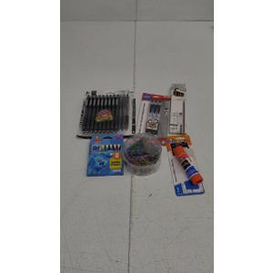 Mixed Stationery Items Pens, Pencils, Paper Clips, Crayons, Glue