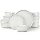 LIANYU 18-Piece Dinnerware Sets for 6, Stoneware Dinner Plates and Bowls, Kitchen Dining Dishes Set, Dishwasher & Oven Safe, Snowy White