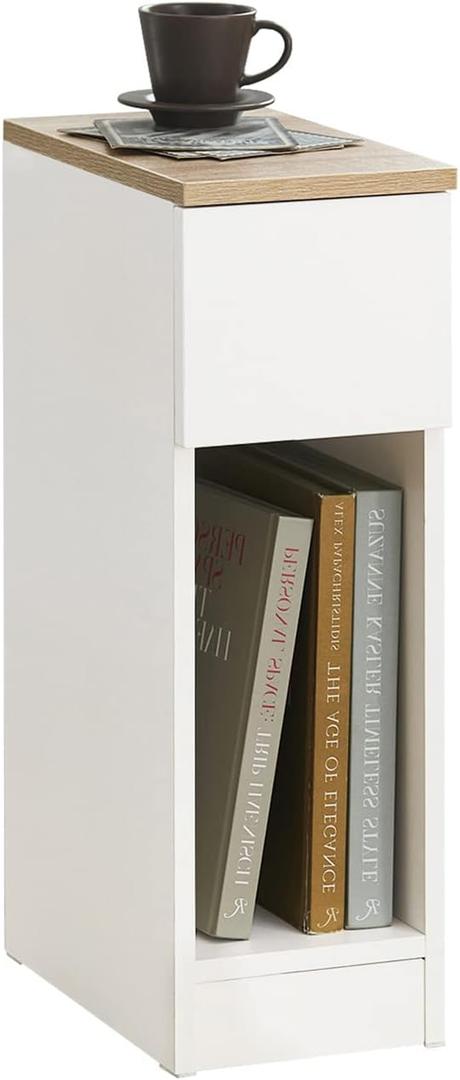 SoBuy Nightstand Narrow Night Stand Modern Design Bedside Furniture Slim End Table Storage Cabinet with Sliding Drawer and Open Compartment, White & Natural FBT111-WN, 1 produit