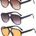 Freckles Mark Vintage Retro 70s Sunglasses for Women Men Classic Large Square Aviator Trendy Glasses (Black)