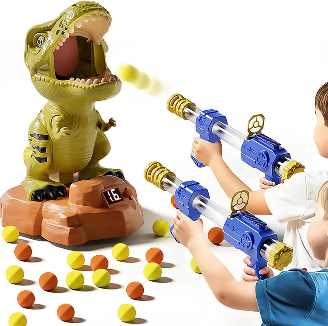 Siwuoke Dinosaur Shooting Game with Auto-Moving Target, 2 Air Blasters & 50 Foam Balls, Interactive Toy for Kids, Gift for Boys & Girls Ages 3 4 5 6 7 8 Years Old (Green)