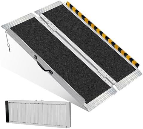 Loezora 4FT Portable Wheelchair Ramp,Lightweight Foldable Aluminum Ramp for Home Steps, Non-Slip Surface, Supports Up to 800 lbs - Ideal for Wheelchairs, Scooters, and Walkers