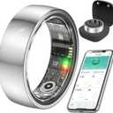 Smart Health Ring for Women Men,Fitness Rings Tracker with Blood Pressure Monitor Heart Rate Blood Oxygen Sleep Monitor IP68 Waterproof Step Counter Calorie Tracker Health Rings for Android iOS Phones (7, Silver)