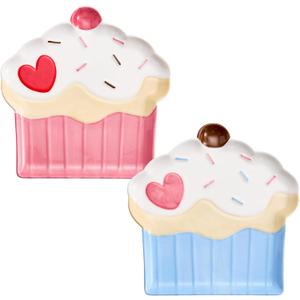 Bico Cupcake with Heart Appetizer Plates Set, Valentine's, 7 inch Dessert Plates, Microwave and Dishwasher Safe