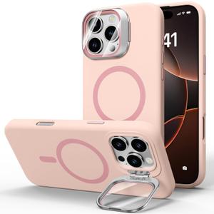 STERKER Designed for iPhone 16 Pro Case with Camera Invisible Stand [Lens Protector] [Compatible with MagSafe] Military Drop Protection Silicone Back Cover 6.3'', Pink