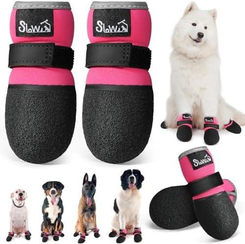 SlowTon Dog Shoes - Breathable Dog Sock Boots for Summer Hot Pavement Hardwood Floors Winter Snow, Waterproof Booties for Small Medium Large Dogs, Non-Slip Paw Protector for Outdoor Walking (FU, 4)