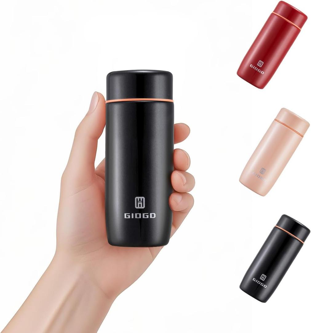 Giogo Small Thermo Bottle Mini Vacuum Insulated Water Bottle 200ml/6.8oz Water Flask Stainless Steel Thermal Water Bottles Thermo for Hot and Cold Drinks for Purse Handbag Pocket (Black)