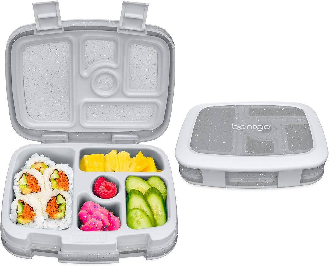Bentgo Kids 5-Compartment Lunch Box - Glitter Design for School, Ideal for Ages 3-7, Leak-Proof, Drop-Proof, Dishwasher Safe, & Made with BPA-Free Materials (Glitter Edition - Silver)
