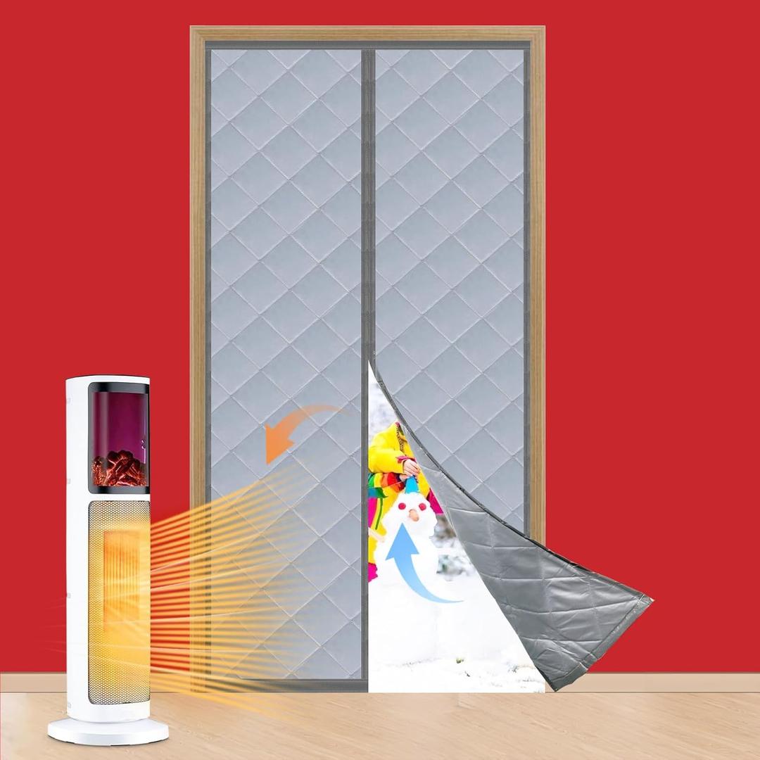 Thermal Insulated Magnetic Door Curtain (Fits Door Opening 36 x 96 in, Actual Curtain Size 38 x 97 in) Thicker Cotton Insulation, Weatherproof, Windproof, Soundproof, Keeps Cold Out for Winter