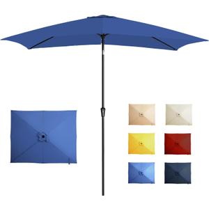 6.5x10FT Rectangular Patio Umbrella with Push Button Tilt & Crank Lift for Garden,UV Protection Outdoor Umbrella for Deck,Pool and Yard,Blue