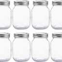Glass Regular Mouth Mason Jars, 16 oz Clear Glass Jars with Silver Metal Lids for Sealing, Canning Jars for Food Storage, Overnight Oats, Dry Food, Snacks, Candies, DIY Projects (8PACK)