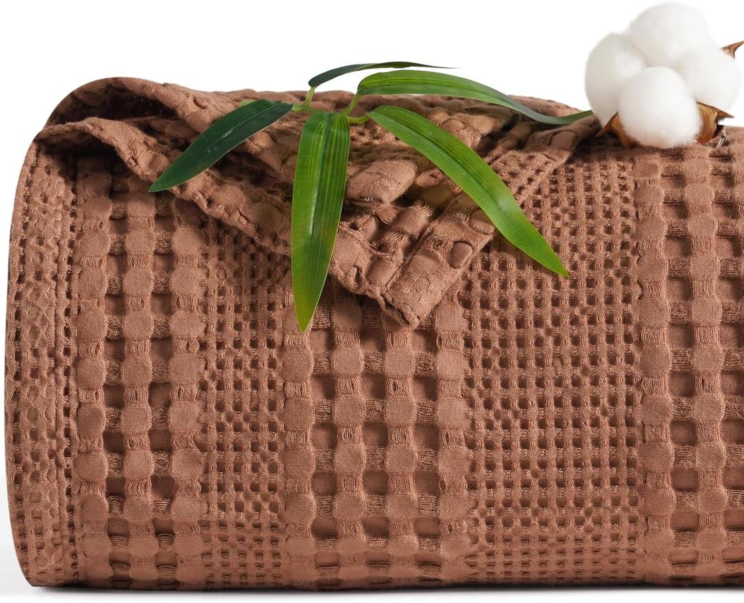 PHF Cooling Waffle Blanket King Size, Lightweight 60% Rayon Derived from Bamboo & 40% Cotton Breathable Blanket for Hot Sleepers, Soft and Luxury for Bed Couch and Sofa, 104"x90", Burnt Umber (King(104 "x90"))