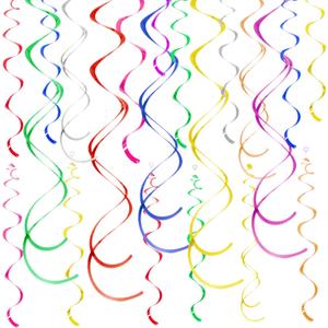 Colorful Ceiling Swirl Foil Decorations Hanging Plastic Streamer Themed Swirl Party Decoration for Wedding Thanksgiving Day Graduation Celebration, Pack of 28 (Muticolor 1)