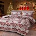 Hailea Christmas Quilt Set Twin Size Moose Deer Bedding Sets Xmas Lodge Cabin Bedspread Coverlet Lightweight Rustic Bedding Cover Red Grey Elk Snowflake Holiday Xmas Quils Western Country Decor