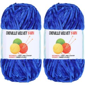 2 * 100g Velvet Chenille Chunky Yarn, Handcrafts Weaving Soft Chenille Yarn for Crocheting Clearance, Used for Making Baby Yarns Blanket, Clothes, Knitting Creations (Sapphire Blue)