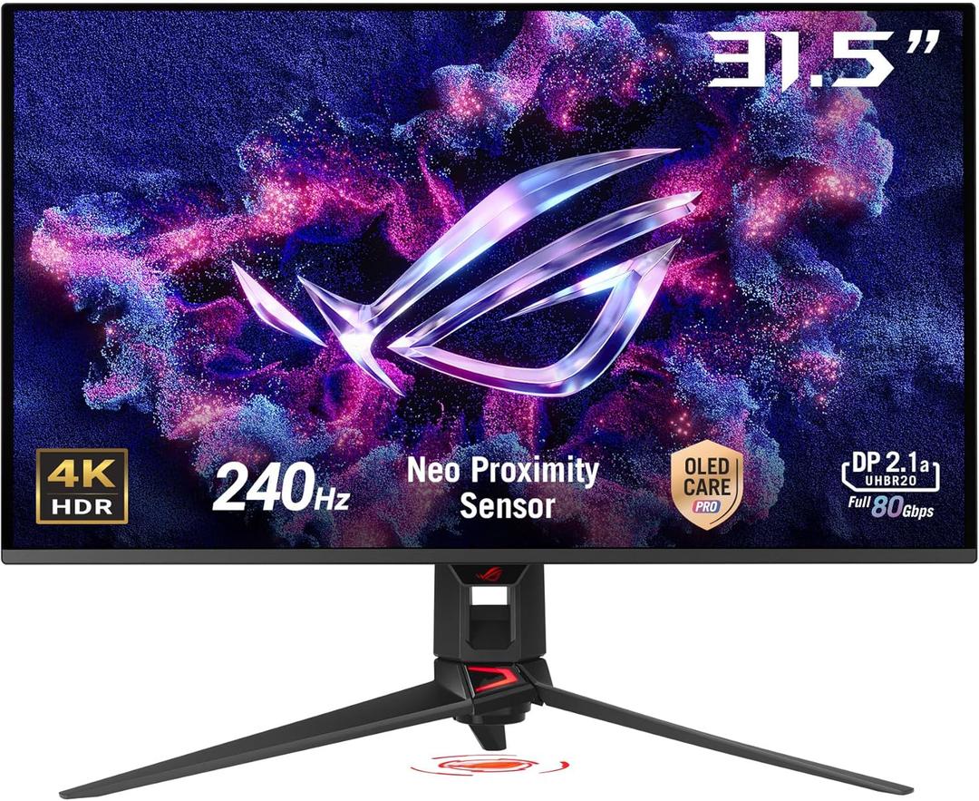 ASUS ROG Swift 32 4K OLED Gaming Monitor (PG32UCDMR) 4K (3840 x 2160), QD-OLED, 240Hz, 0.03ms, G-SYNC Compatible, 99% DCI-P3, USB-C 90W, DisplayWidget, DisplayPort 2.1